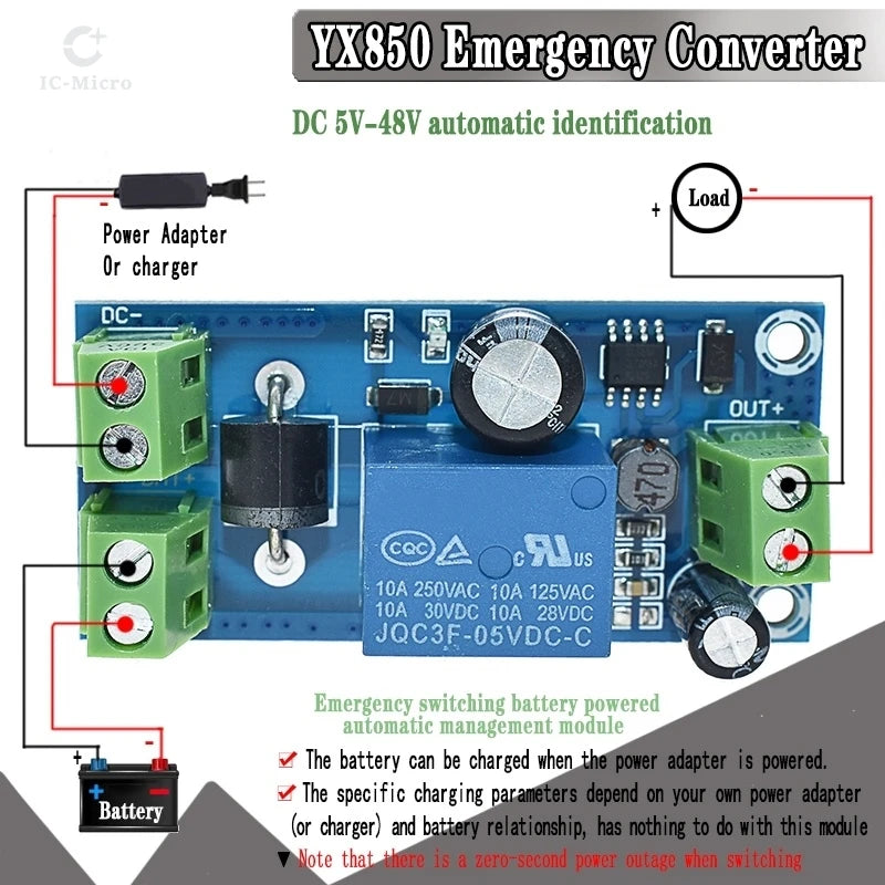1-10PCYX850 Power failure automatic switching standby battery lithium battery module 5V-48V universal emergency converter XCW