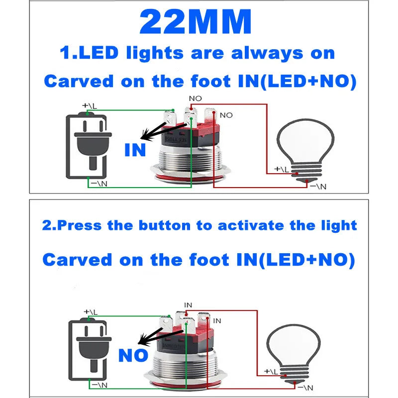 10A 15A 20A waterproof high current metal button switch 16MM19MM22MM automotive LED self-locking reset switch 3V5V6V12V24V220V