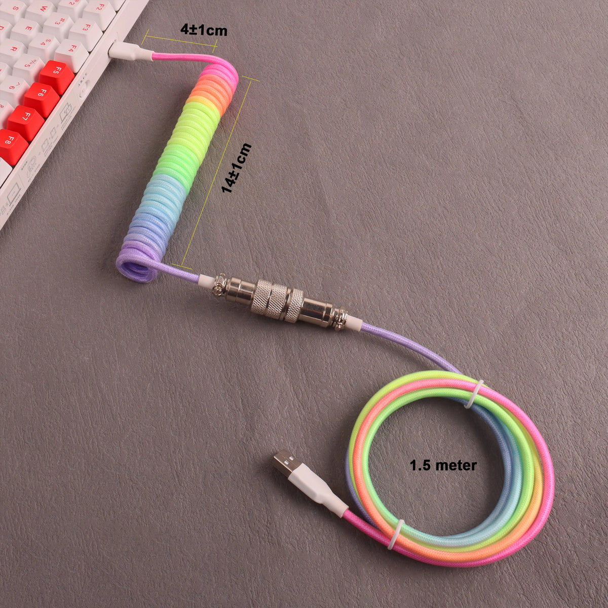 LANO 8 Colors Metal Aviator Connector GX16 USB to Tpye C Keyboard Spiral Cable PC Desk Accessories Connector For Pc Accessorie