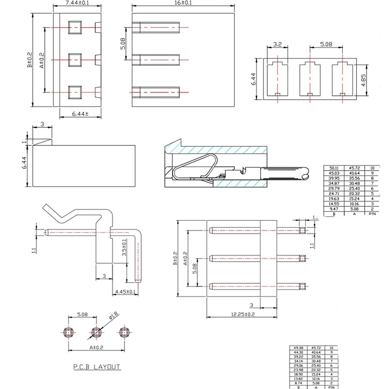 10sets CH5.08 2P/3/4/5/6Pin  5.08mm/0.2in Pitch Straight Vertical Male Pin Header Wafer + Terminal+Housing Socket Connector
