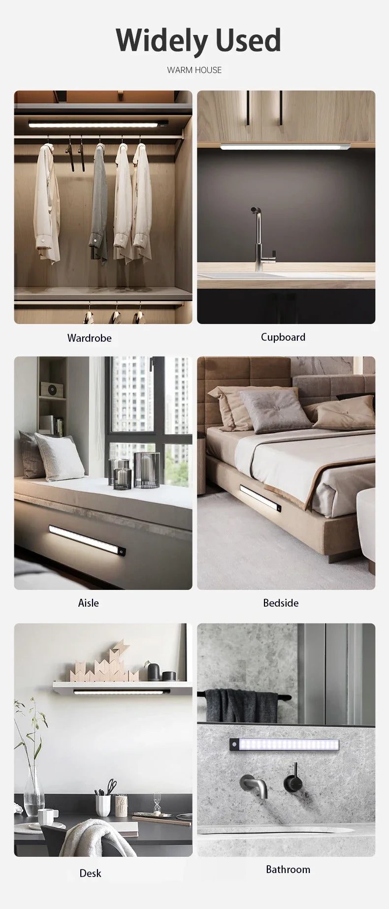 LED Bar Light Motion Sensor USB Rechargeable Led Cabinet Lights for Kitchen Wardrobe Cabinet Lighting 30cm/40cm/50cm Night Light