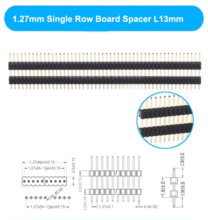 50pcs 1.27mm 1x50P Extra Long Pin L11-15-20-27mm Straight Single Row Double Plastic PCB Board Spacer Male Header Connector