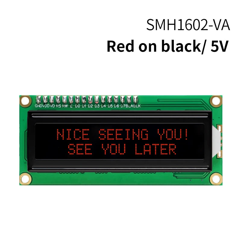 16x2 Character LCD Module Display Screen 162 LCM RED Green White Yellow VA Black Background 5V 3.3V for DIY Projects