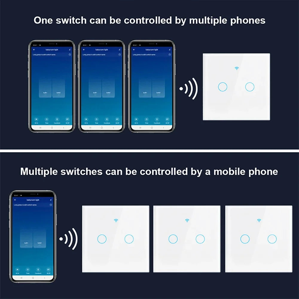 Work With Tuya WiFi Smart Touch Wall Switch RF433MHz 1/2/3/4 Gang Touch Sensor for LED Light Voice Control Alexa And Google Home