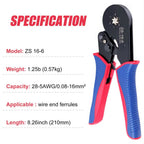 Crimping Tools ZS 16-4 Square Jaw Wire Crimping Pliers AWG 30-5 Ferrule Terminals Crimper with 1200 Terminal Connector Sleeves