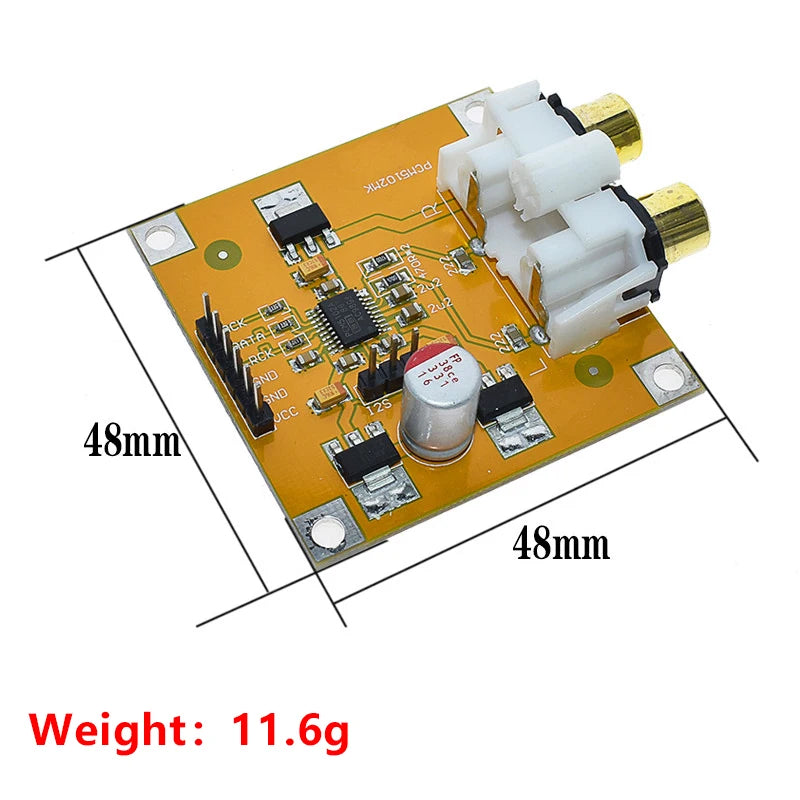 PCM5102 Raspberry Pi DAC Audio Decoder Board I2S Digital Audio Module 112dB SNR DC 5-10V Input Dual RCA Analog Output