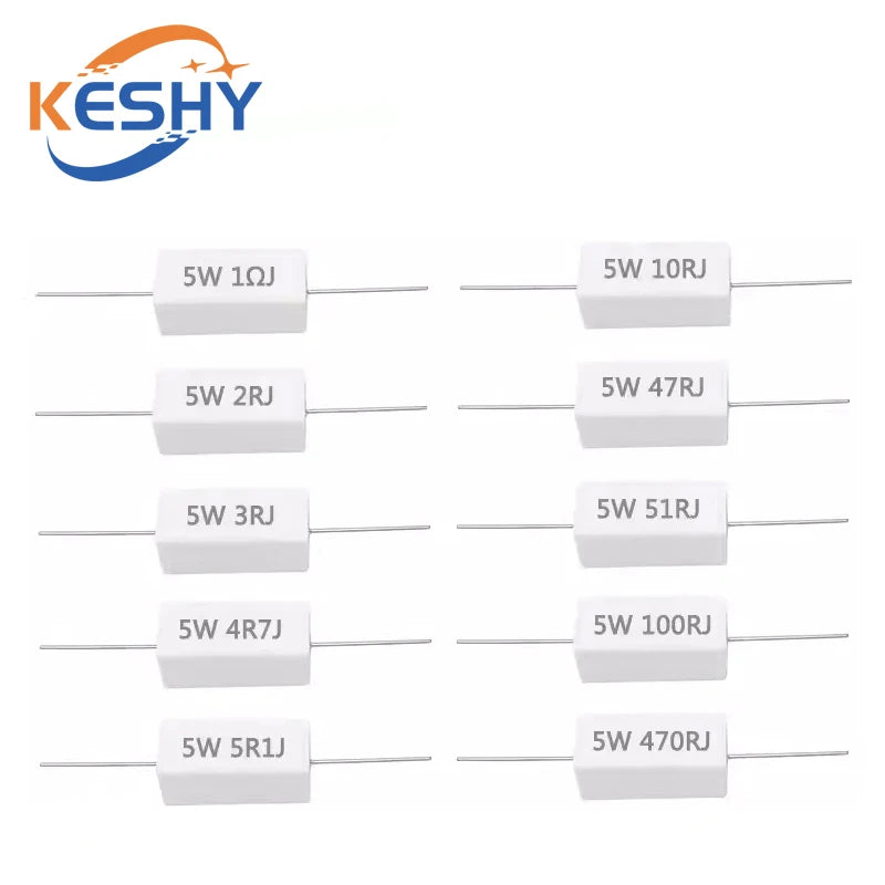 5PCS 5W 5% Cement Resistor Power Resistance 0.1 ~ 10K 0.1R 0.5R 1R 10R 100R 0.22 0.33 0.5 1 2 5 8 10 15 20 25 30 100 1K 10K ohm