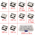 1Box USB Type C Female Charging Port 2/6/16 Pin Connector Type-C Socket SMD PCB Soldering DIY Repair USB-C Type C Jack Adapter