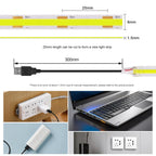 DC 5V COB LED Strip Light With USB 2PIN Wire DC Plug 8MM 320LED High Density Flexible Tape 3000K 4000K 6000K Warm Natural White