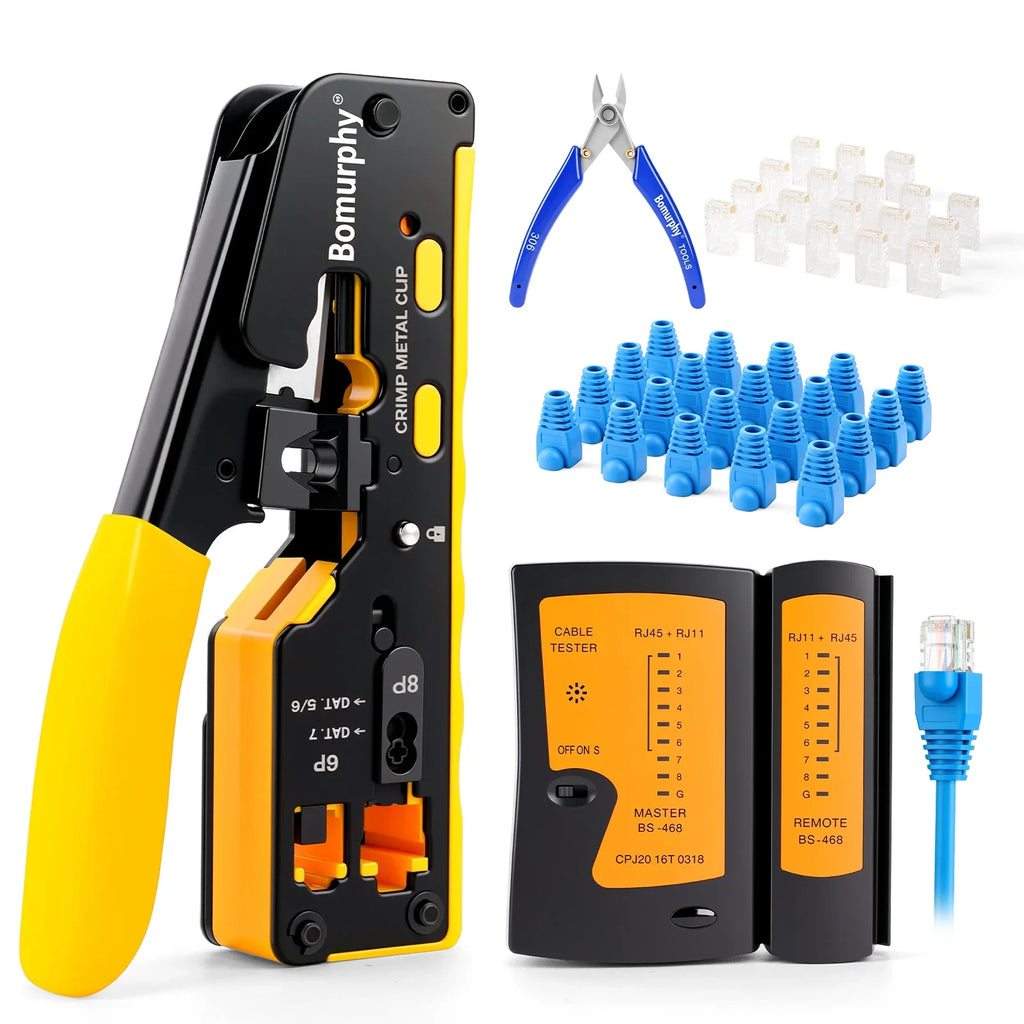 RJ45 CAT7 CAT6A Crimping Tool for Cat7/6a/6/5e Network Connector Wire Cutter Wire Stripper Ethernet Crimper Set