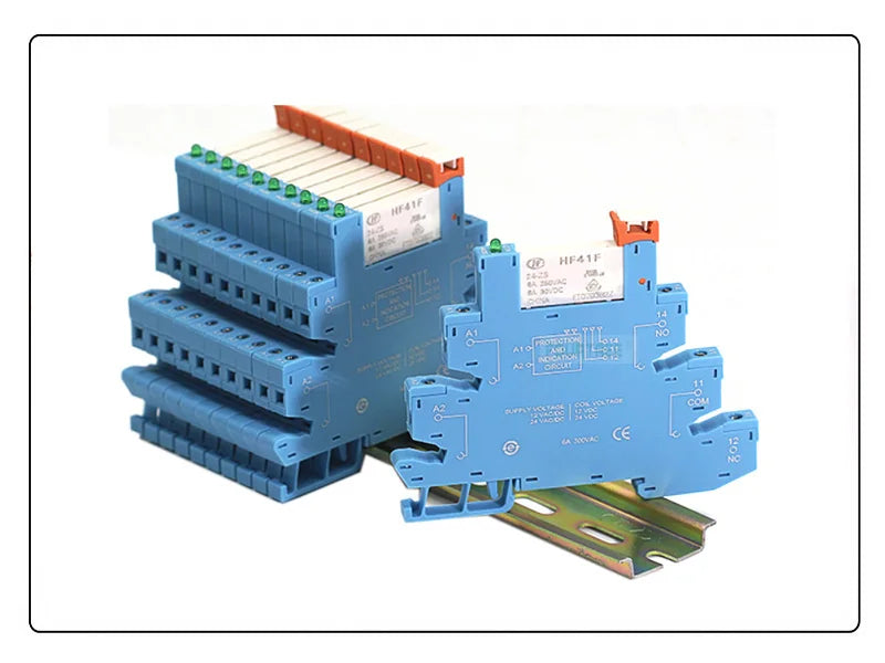 5/10 Sets Slim Relay HF41F 5V 12V 24VDC With Relay Base 41F-1Z-C2-1 LED & Circuit Protection DIN Rail Ulitra-thin Relay Modules