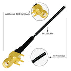 1PC SMA Female Jack Right Angle PCB Connector 1.13mm Cable Other End UFL/ No Connector/Exposed/Fork Soldering 15cm Customized