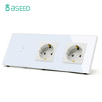 BSEED 1/2/3Gang Touch Light Switch 1Way Simple Sensor Switch Type-c USB Sockets EU Standard Glass Panel Blue Backlight 10A White