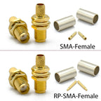SMA Male Female RP-SMA Plug Connector Nut Bulkhead Crimp 50-3 RF Coax Adapter For RG58 RG142 RG400 LMR195 RG223 Coaxial Cable