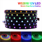 DC12V WS2818 RGB LED Strip 5M Smoke Gray Epoxy Coating Breakpoint Resume Individually Addressable 3M Adhesive Cuttable Dream Col