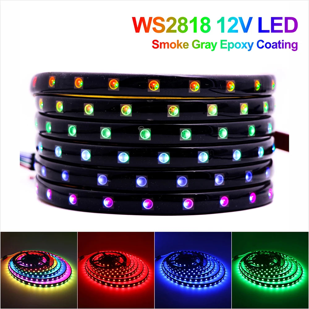 DC12V WS2818 RGB LED Strip 5M Smoke Gray Epoxy Coating Breakpoint Resume Individually Addressable 3M Adhesive Cuttable Dream Col