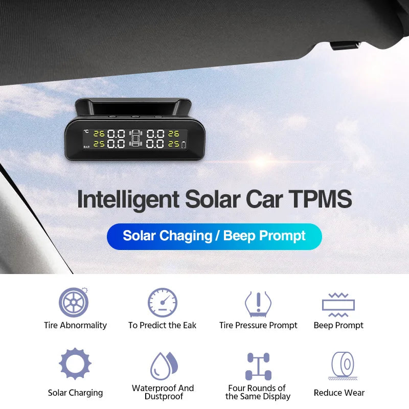 E-ACE K07 TPMS Solar Sensor Intelligence Wireless Tire Pressure Monitoring System Temperature Warning With 4 Sensors