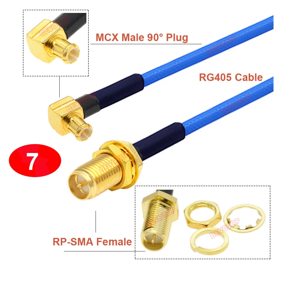 1PCS SMA to MCX RG405 Cable SMA/ RP-SMA Male Female to MCX Male Straight/Right Angle Plug 086 Pigtail 50Ω High Frequency Jumper