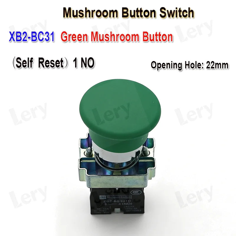 1Pcs XB2-BG21 XB2-BA31 XB2-BS54 22mm Knob Key Start Inching Power on Button Switch Self Reset Small Mushroom Head Emergency Stop