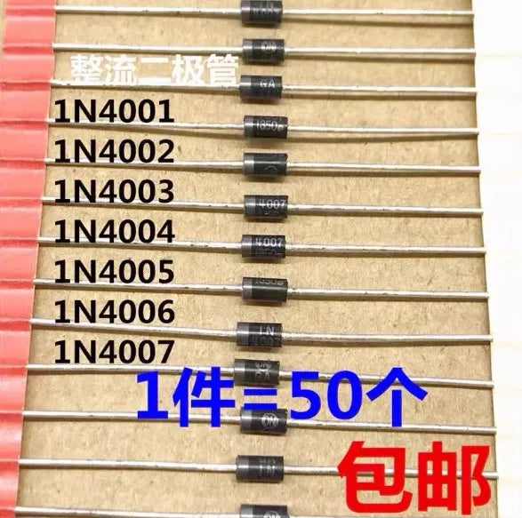 50pcs 1N4001 1N4002 1N4003 1N4004 1N4005 1N4006 1N4007 DO-41 Rectifier Diode 1A 50V 100V 200V 400V 600V 800V 1000V