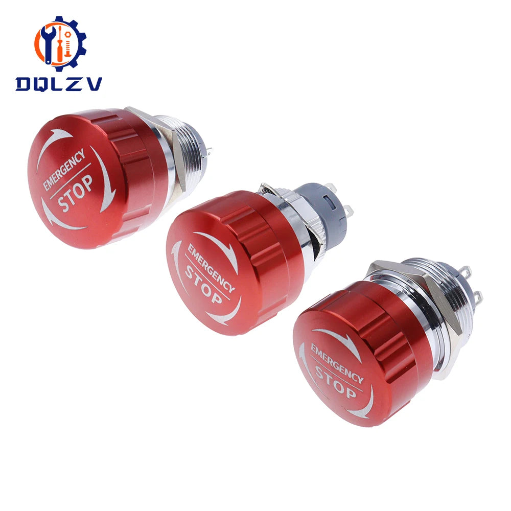 16/19/22mm Metal Aluminum Emergency Stop Switch Push Button Switch Latching NO NC 1NO 1NC Pin Terminal Red Mushroom Stop Button