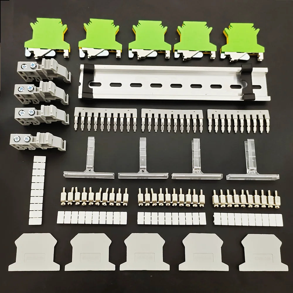 UK2.5B DIN Rail Terminal Blocks Jumpers End Covers Fixed Bridge Marker Strip Aluminum Rail Assembly 2.5mm² Cable Connector Kit