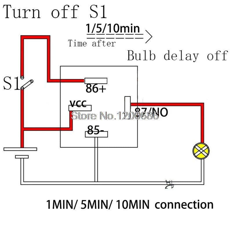 Normally ON FN YS020 30A 10 minutes delay off after switch turn off 12V Time Delay Relay SPDT 600 second delay release off relay