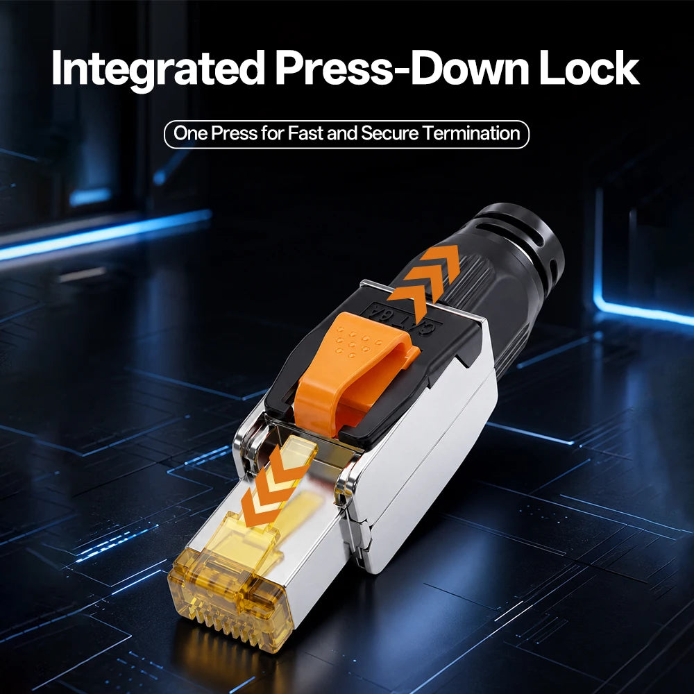 BYXGD CAT6A Tool‑Free Shielded RJ45 Connector 10Gbps 500MHz Reusable STP Ethernet Plug No Crimp Tool for 22‑26AWG Network Cable