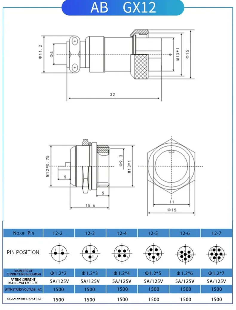 5/10/20Set GX12 GX16 GX20 2 3 4 5 6 7 8 9 10 12 14 15 Pin Docking Aviation Plug Socket Waterproof Circular Connector