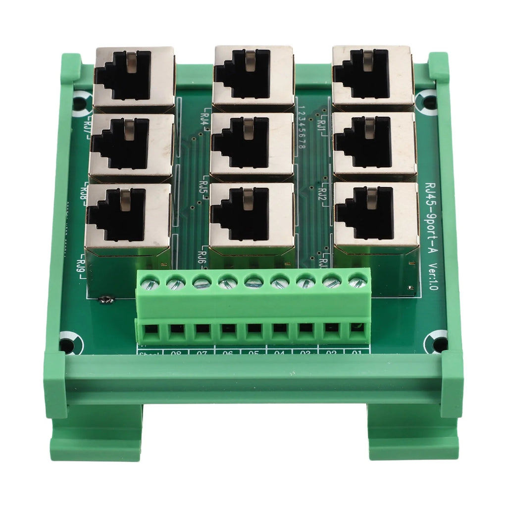 Ethernet Port Adapter Terminal Block for RJ45 8p8c Connector with 9 Screw Terminals Supporting For DIN Rail Installation