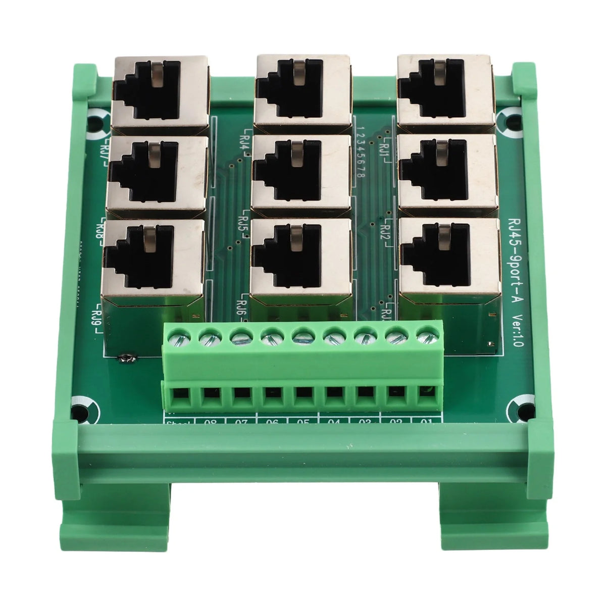 Ethernet Port Adapter Terminal Block for RJ45 8p8c Connector with 9 Screw Terminals Supporting For DIN Rail Installation