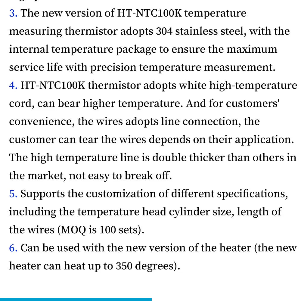 1M/2M HT-NTC100K Thermistor Temperature Sensor For High Temperature Filament 350 Degrees Hotend Kit B3950 For 3D Printer Parts
