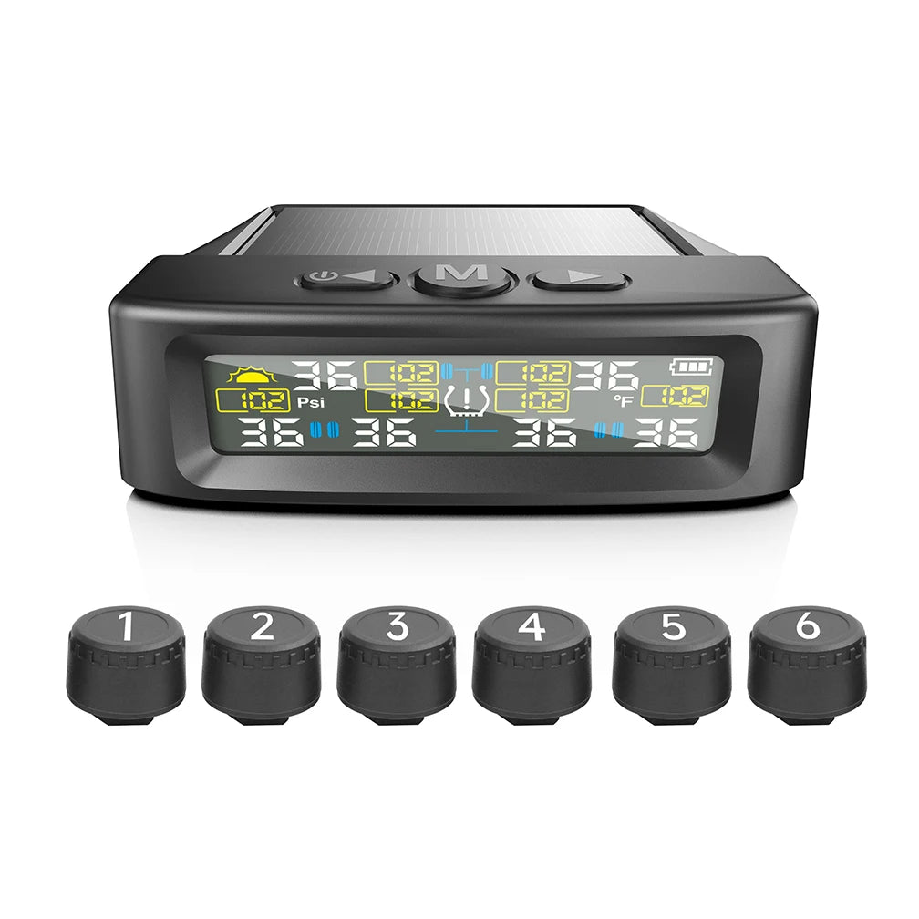 Solar TPMS Car Tire Pressure Alarm Digital Colorful Display 4 Or 6 External Sensors Waterproof Tire Pressure Temperature Warning