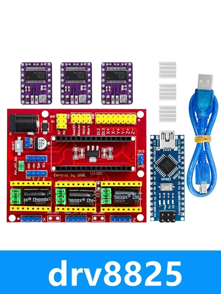3DV4 CNC Shield V4 + Nano 3.0 + 3pcs DRV8825 Reprap Stepper Drivers Set For Arduino