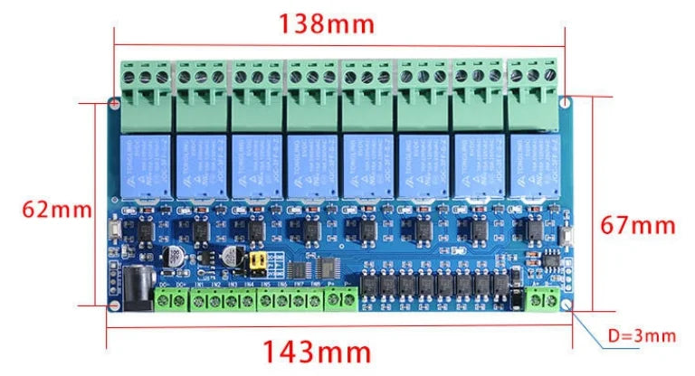 Modbus RTU 1 2 4 8 Channel Way relay module 5V 12V 24V Switching Switch Input/output RS485/TTL Communication