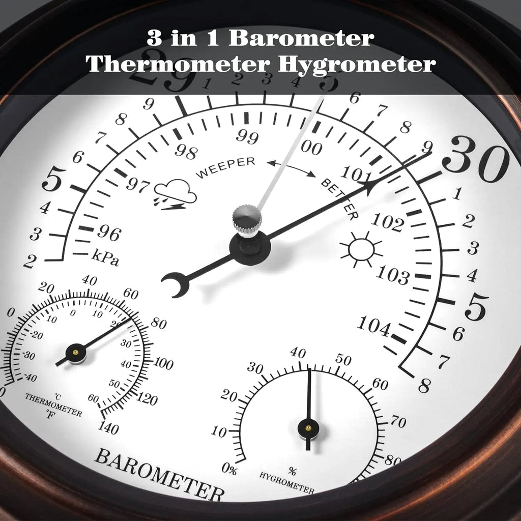 3 In 1 Barometer Thermometer Hygrometer Indoor Outdoor Weather Station Atmospheric Pressure Temperature Gauge Wall Decor 20cm