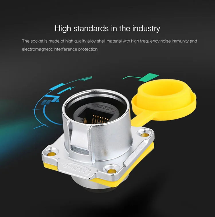 CNLINKO M24 Waterproof IP68 RJ45 Female Panel Mount Connector Cat6 8P8C Zinc Alloy with Protective Cap for Industrial Ethernet
