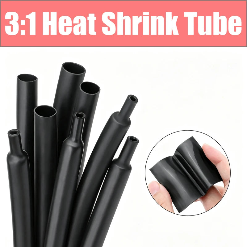 Black 2/5M 3:1 Heat Shrink Tube With Glue Diameter 1.6 ~ 19.1mm Dual Wall Polyolefin Insulated Adhesive Lined Shrink Wrap Sleeve