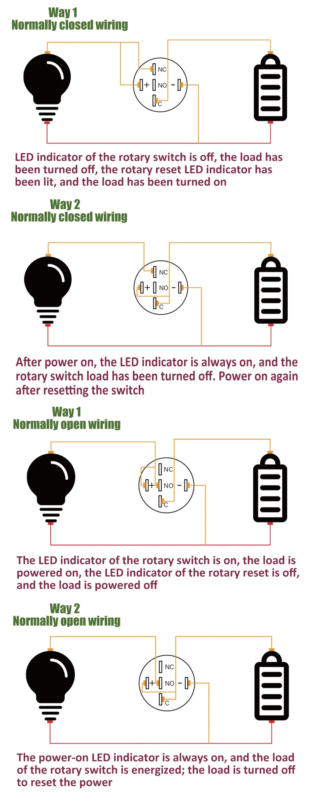 19mm Black Self-return Momentary Self-locking Fixation Waterproof DPDT Illuminated Metal Selector Rotary Switch 2/3 Position LED