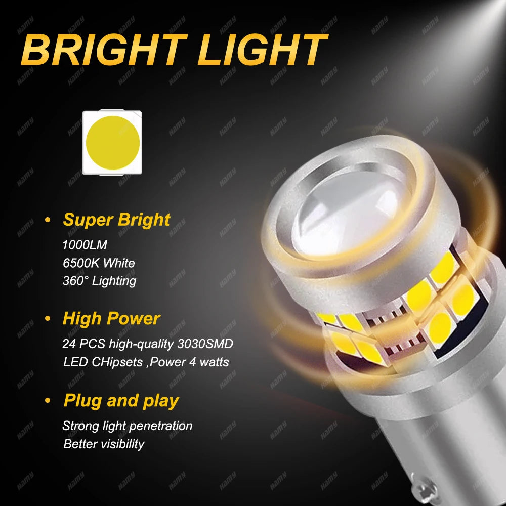 2 PCS Super Bright 1157 BAY15D 1156 BA15S LED Bulbs 12V 3030-24SMD 6500K White Car Turn Signal Tail Reverse Parking Brake Lights