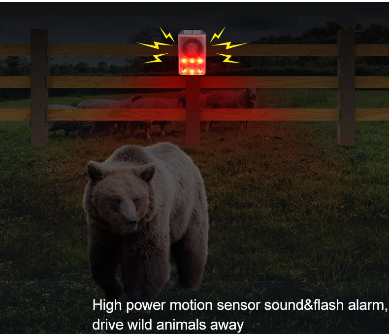 Outdoor Solar Motion Sensor Alarm with Remote Control 129DB with Motion Detector for Farm Yard Garden Garage Shed