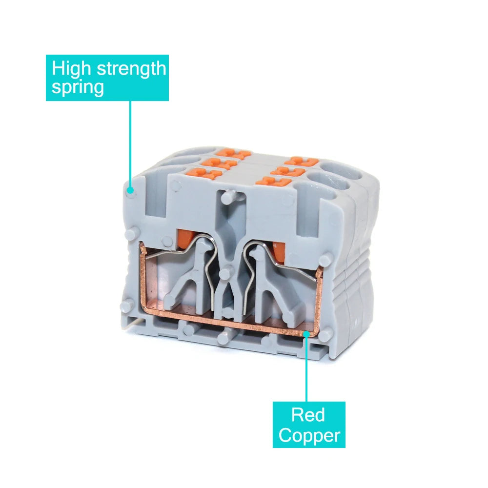 Wire Electrical Connectors Wire Push-in Terminal Block multiple in multiple out Connector Mount On Din Rail with fixing Hole