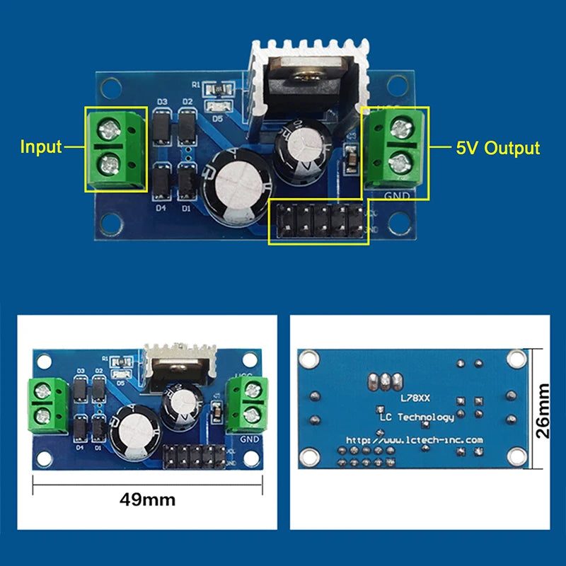 LM7805 DC 5V Three Terminal Voltage Regulator Power Supply Stabilizer Module