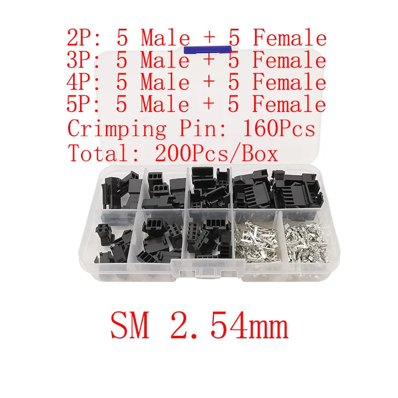 1Box JST 1.25 PH 2.0mm /SYP/SM/XH 2.54mm / VH 3.96mm Pitch Male Female Terminals Kit Plug Plastic Housing Header Crimp Connector