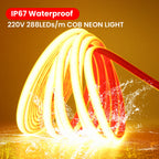 220V Dimmable COB LED Neon Strip Light 288Leds/M IP67 With Switch/Dimmer EU Plug Flexible Adhesive Tape for Home Garden Lighting