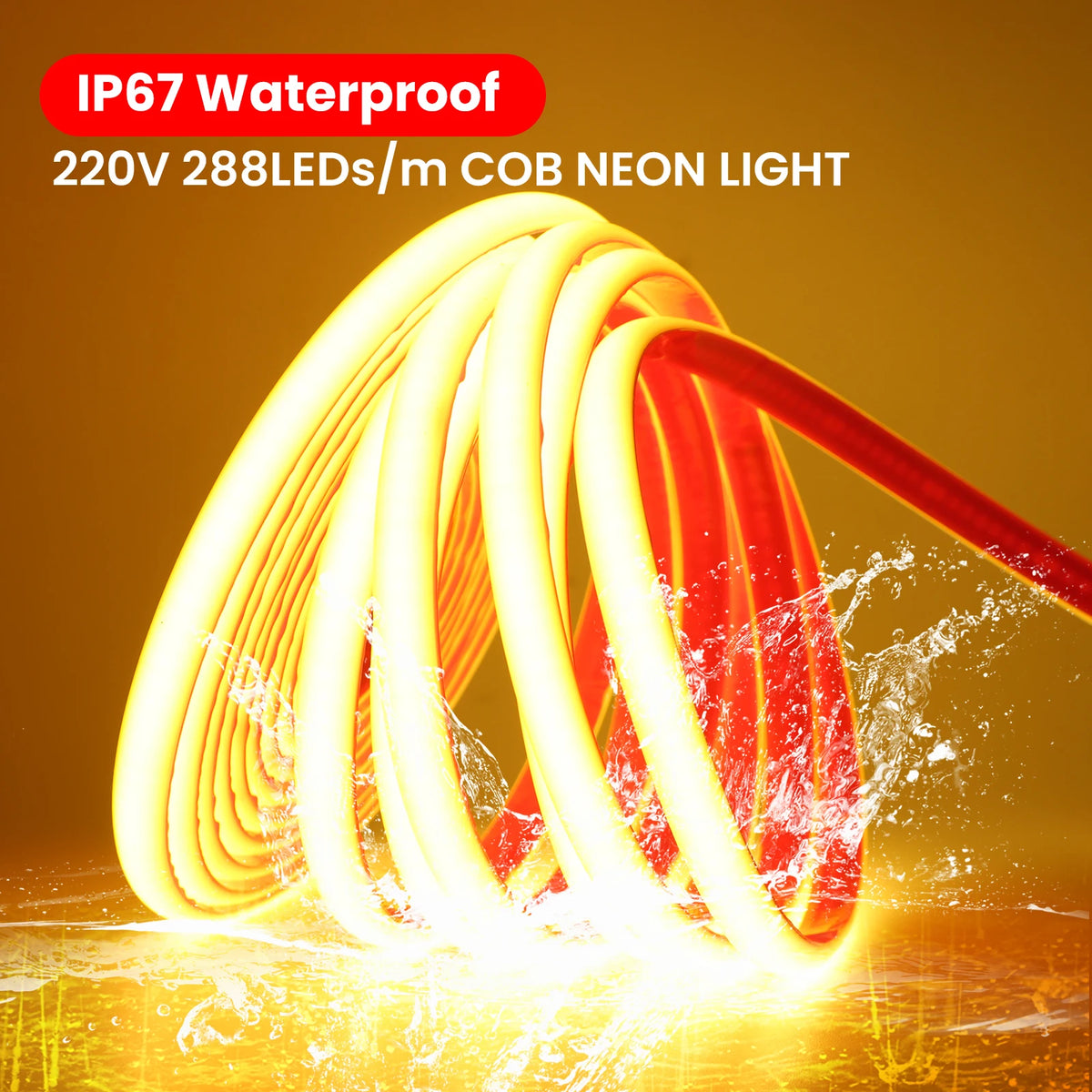220V Dimmable COB LED Neon Strip Light 288Leds/M IP67 With Switch/Dimmer EU Plug Flexible Adhesive Tape for Home Garden Lighting