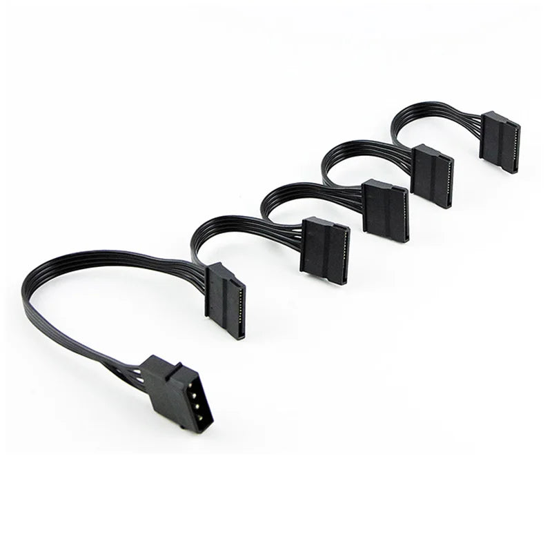 RGEEK 4pin IDE Molex 1 To 5 SATA 15pin Splitter Hard Drive HDD SSD Power Supply Cable Cord For Chia Coin Mining 18AWG Black