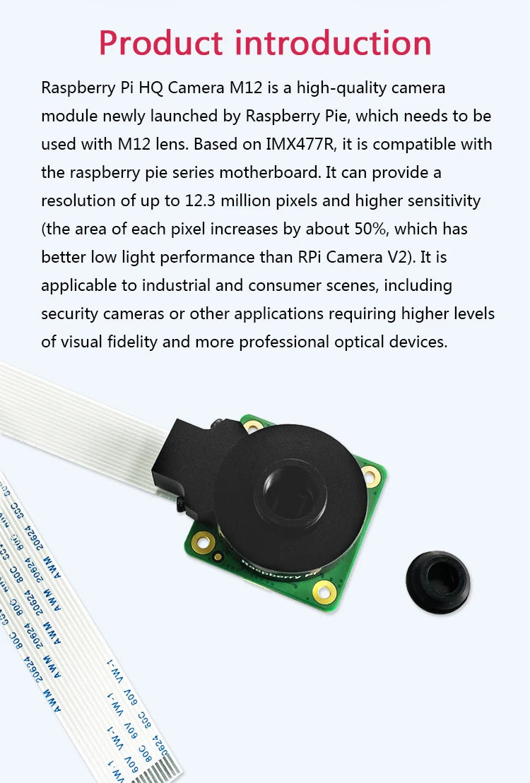 New Original Raspberry Pi High Quality HQ M12 Camera Module 12.3MP IMX477 Sensor, Support for M12-Mount Lens
