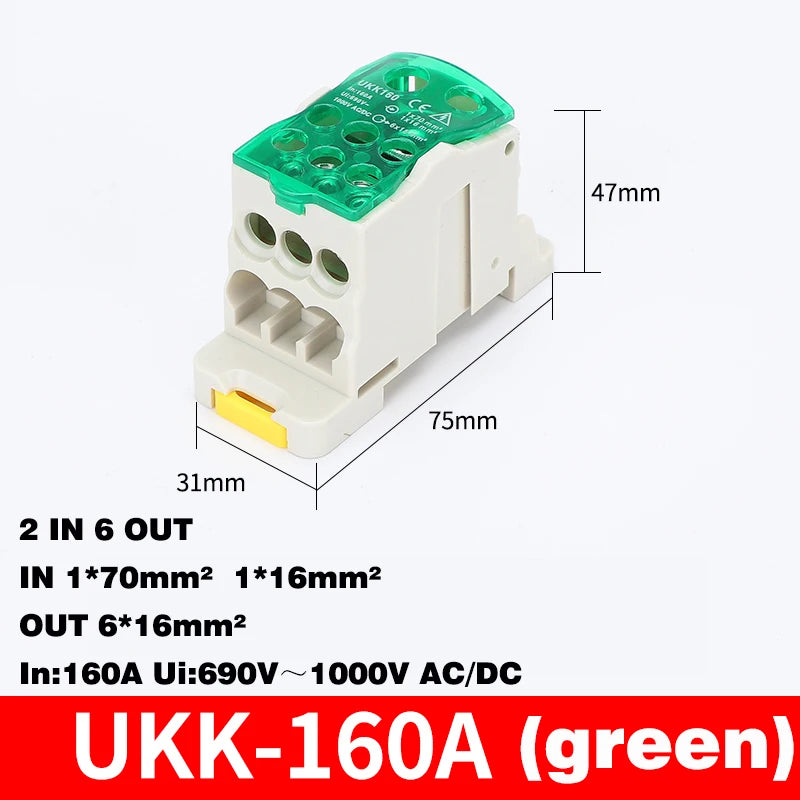 Din Rail Terminal Block UKK 80A/125A/160A/250A/400A Distribution Box One In Several Out Unipolar Junction Box Wire Connector
