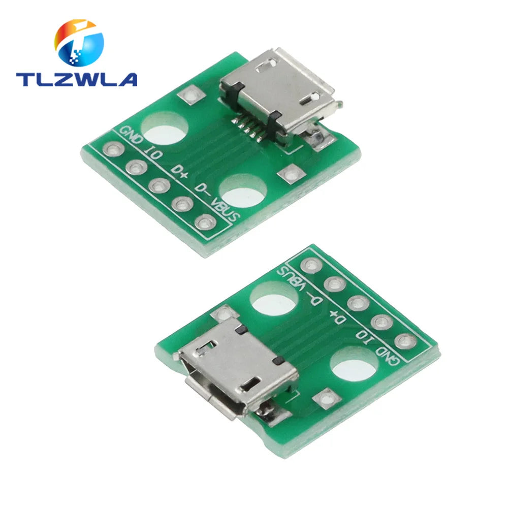 10PCS MICRO USB To DIP Adapter 5pin Female Connector B Type PCB Converter Breadboard Switch Board SMT Mother Seat